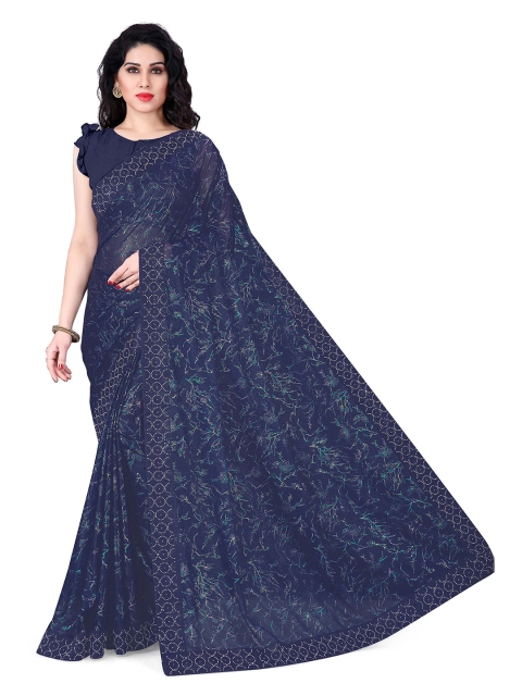 

KALINI Navy Blue Floral Beads and Stones Saree