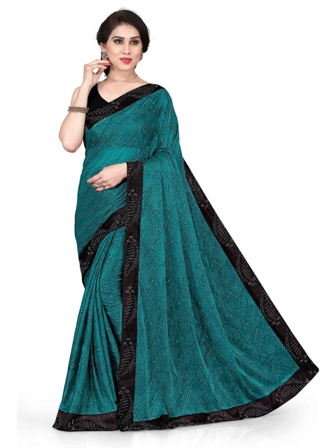 

KALINI Teal Blue & Black Floral Beads and Stones Saree