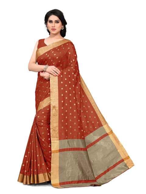 

KALINI Orange & Gold-Toned Woven Design Zari Patola Saree