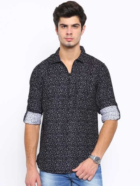 

The Indian Garage Co Men Black & White Printed Short Kurta