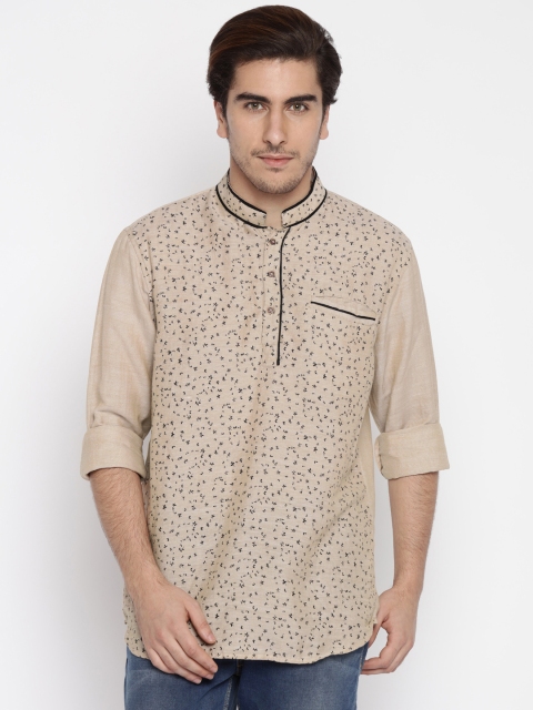 

Freehand Men Beige Printed Short Kurta