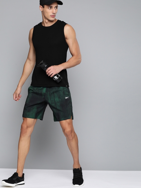

Reebok Men Green & Black Epic Lightweight Printed Training Shorts