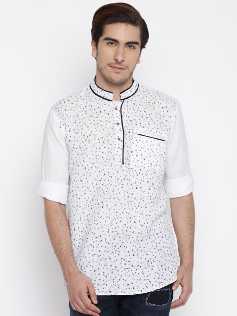 

Freehand Men White Printed Short Kurta
