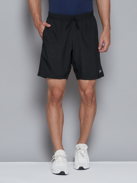 

Reebok Men Black Solid Mid-Rise REECYCLED + SPEEDWICK Training or Gym Sports Shorts