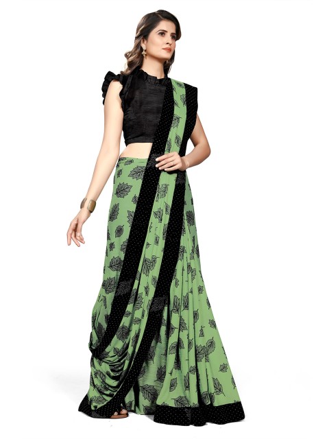 

KALINI Green & Black Floral Printed Saree