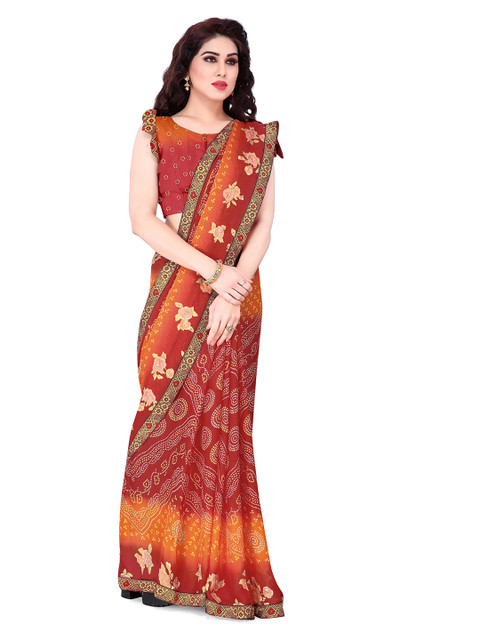 

Mirchi Fashion Red & Orange Bandhani Saree
