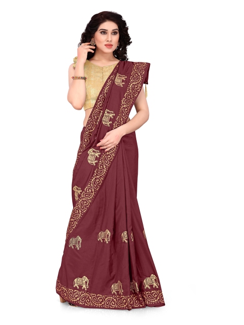 

KALINI Maroon & Gold-Toned Ethnic Motifs Embroidered Saree