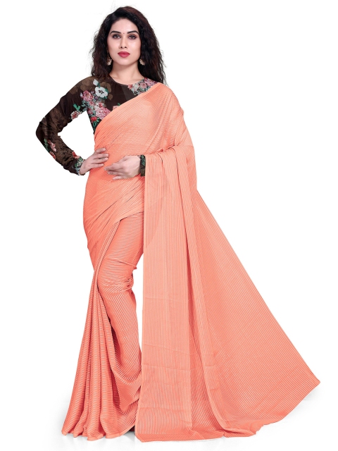

Mirchi Fashion Peach-Coloured Striped Saree
