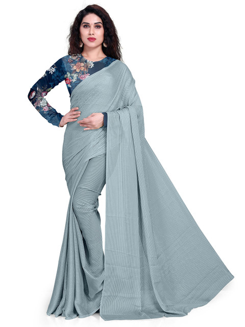 

MIRCHI FASHION Grey Striped Saree