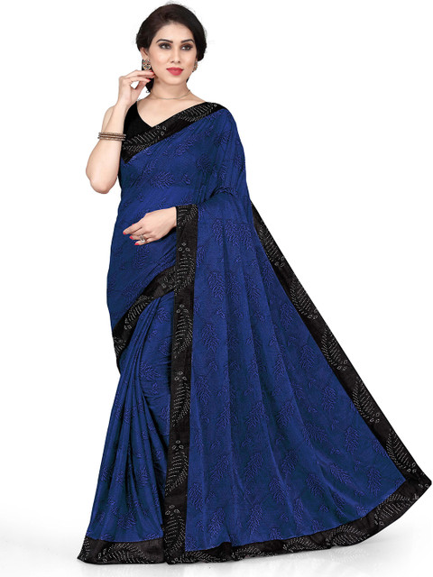 

KALINI Blue & Black Floral Beads & Stones Saree