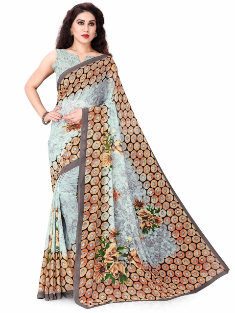 

KALINI Grey & Brown Floral Printed Bagh Saree