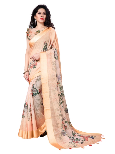 

Mirchi Fashion Peach-Coloured & Green Floral Bagh Saree