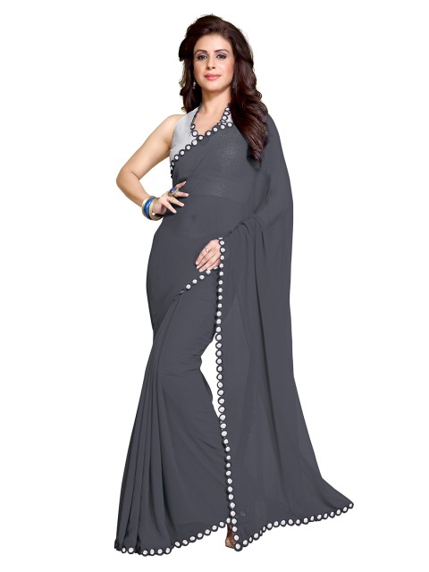 

KALINI Grey Mirror Work Saree