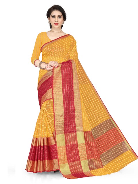 

KALINI Yellow & Red Checked Saree