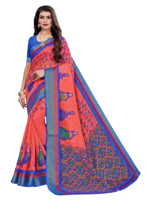 

KALINI Orange & Blue Ethnic Motifs Printed Saree