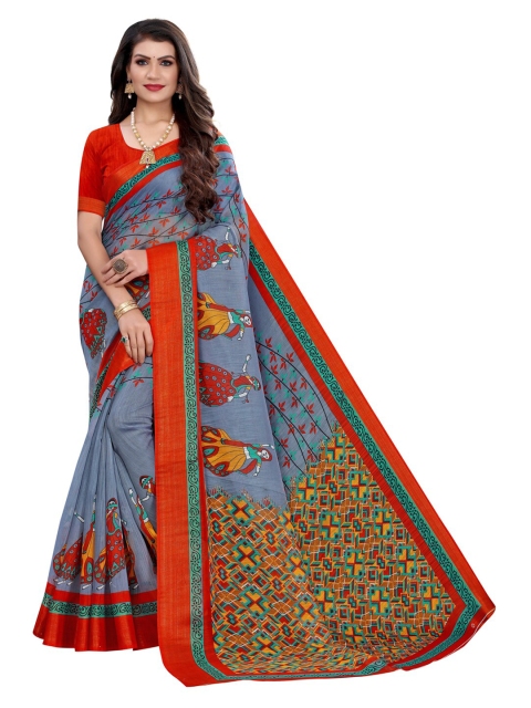 

KALINI Grey & Red Ethnic Motifs Printed Saree