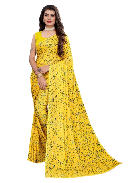

KALINI Yellow & Green Floral Printed Saree
