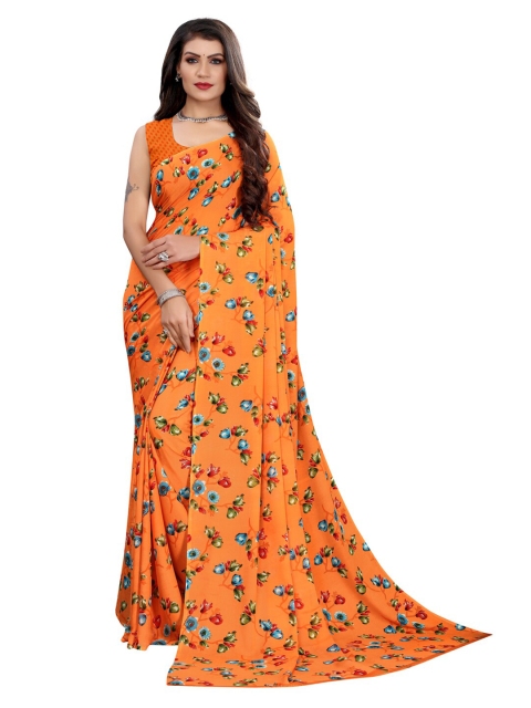 

KALINI Orange Floral Printed Saree