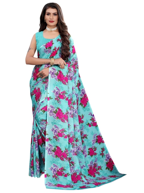 

KALINI Blue & Pink Floral Printed Saree