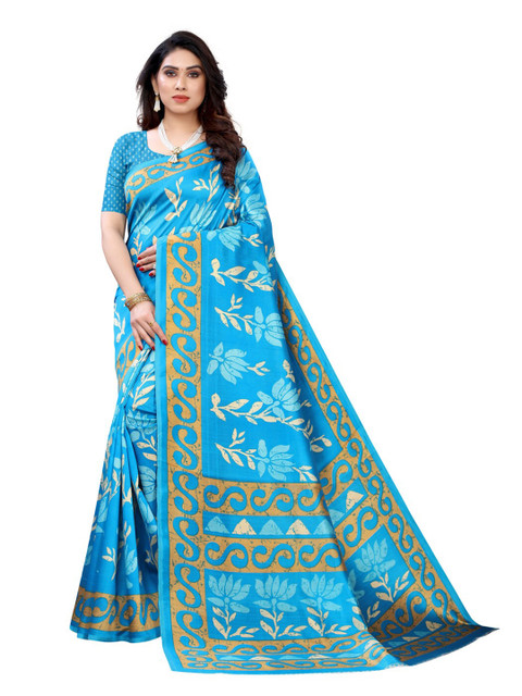 

KALINI Blue & Yellow Floral Printed Saree