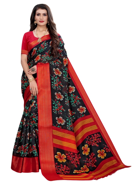 

KALINI Black & Red Floral Printed Saree