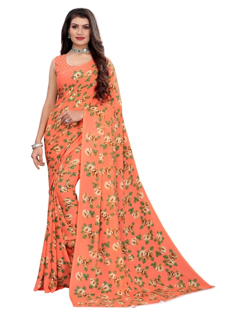 

KALINI Peach-Coloured Floral Printed Saree
