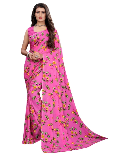 

KALINI Pink & Yellow Floral Printed Saree