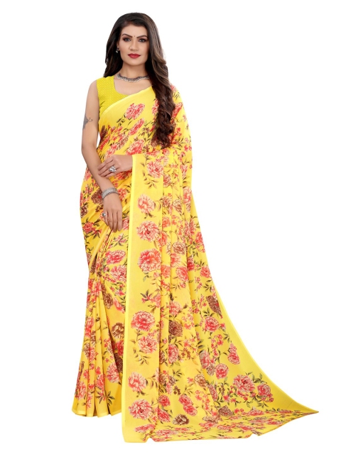 

KALINI Yellow & Pink Floral Printed Saree