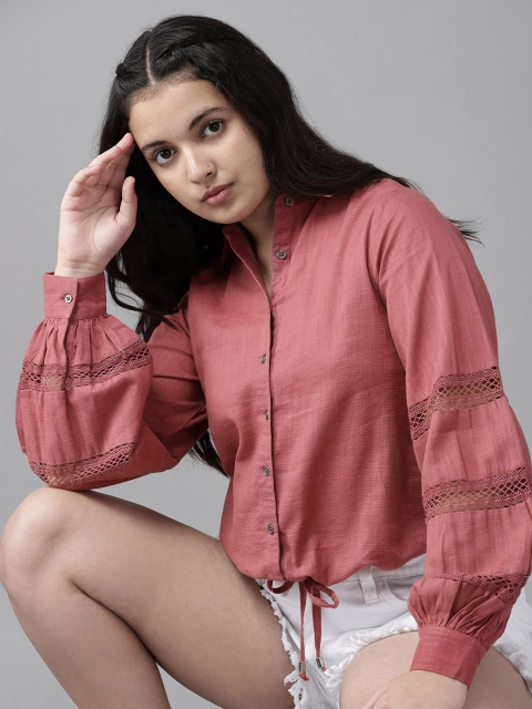 

UTH by Roadster Girls Pink Bishop Sleeves Shirt Style Top