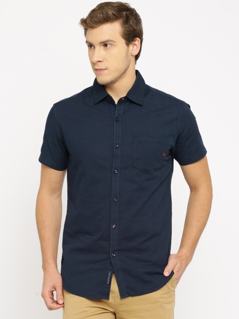 

The Indian Garage Co Men's Cotton Linen Core Shirt, Navy blue