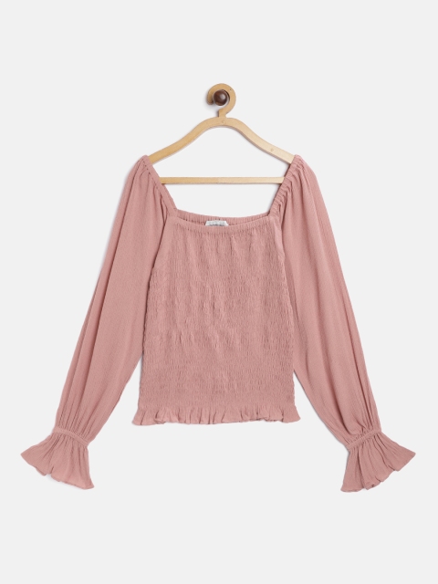 

UTH by Roadster Girls Peach-Coloured Crinkled Smocked Regular Top