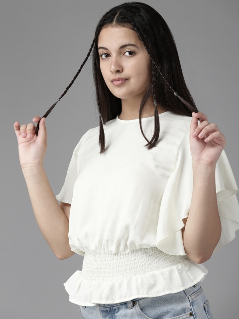 

UTH by Roadster Girls White Solid Cinched Waist Top