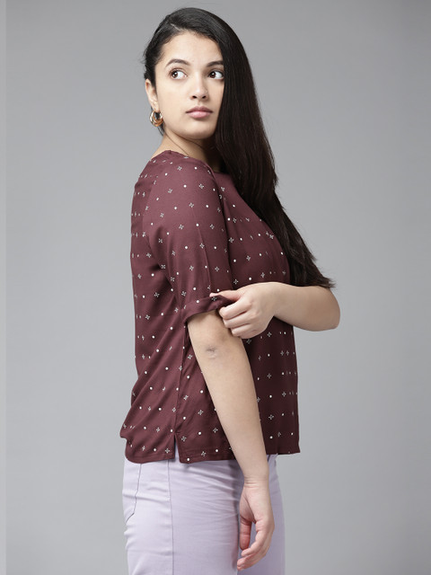 

UTH by Roadster Girls Burgundy & White Ditsy Floral Print Regular Top