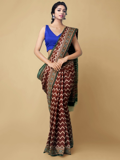 

Unnati Silks Brown & Green Pure Krisha Summer Cotton Handloom Sustainable Kovai Saree