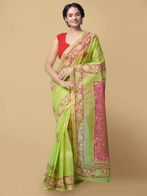 

Unnati Silks Green & Red Floral Pure Cotton Handloom Sustainable Kota Saree