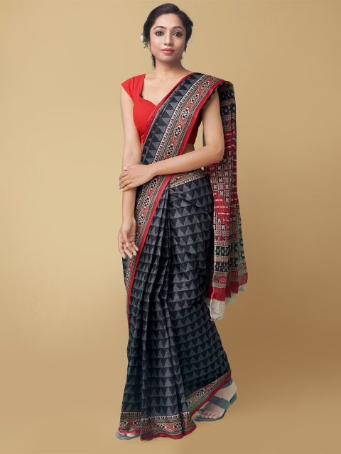 

Unnati Silks Black & Red Pure Krisha Summer Cotton Handloom Sustainable Kovai Saree