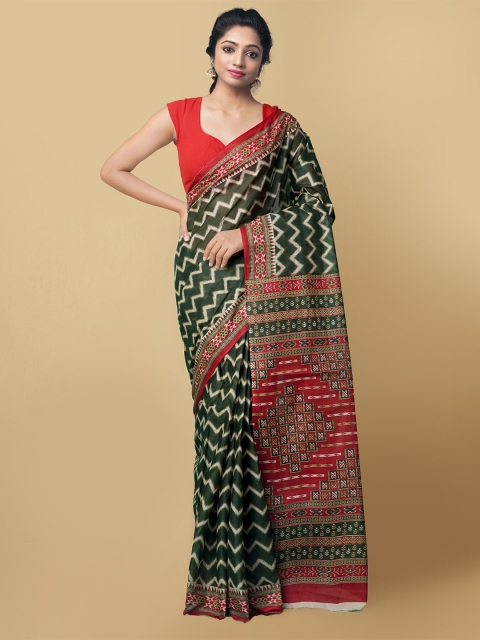 

Unnati Silks Green & Red Pure Krisha Summer Cotton Handloom Sustainable Kovai Saree