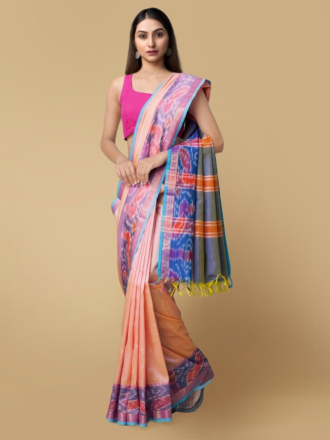 

Unnati Silks Pink & Orange Silk Cotton Handloom Sustainable Mangalagiri Saree