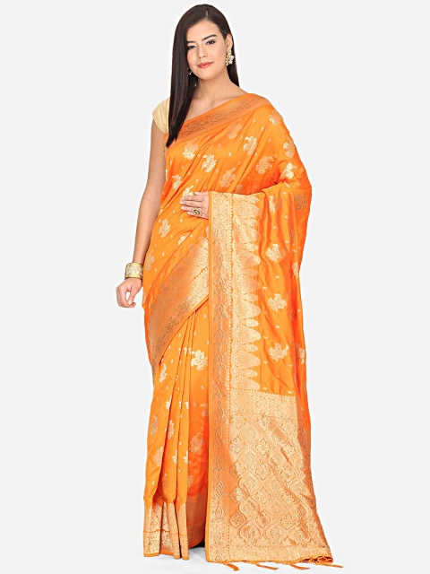 

BOMBAY SELECTIONS Orange & Gold-Coloured Ethnic Motifs Zari Art Silk Banarasi Saree
