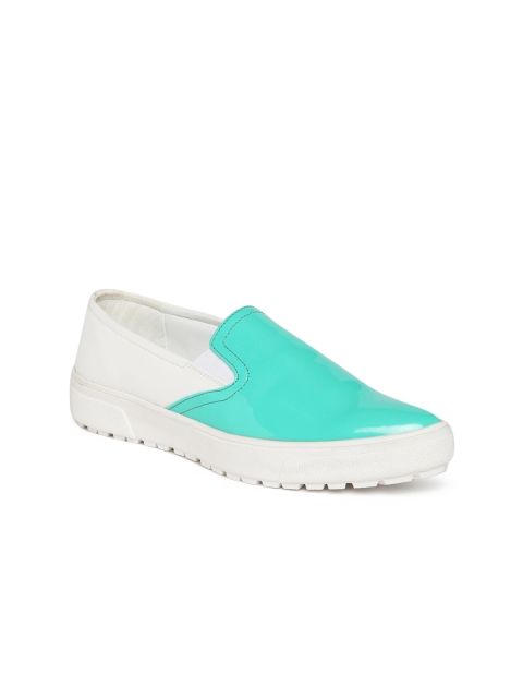 

Knotty Derby Women Turquoise Blue & White Colourblocked Slip-Ons