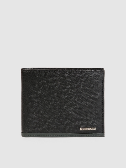 

Peter England Men Black Textured Leather Two Fold Wallet