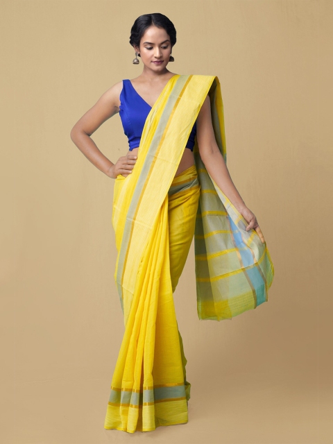 

Unnati Silks Yellow & Gold Solid Zari Pure Cotton Handloom Mangalagiri Saree