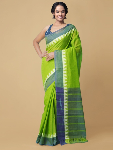 

Unnati Silks Green & White Solid Pure Cotton Handloom Mangalagiri Saree