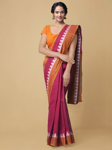 

Unnati Silks Magenta Solid Cotton Handloom Mangalagiri Saree