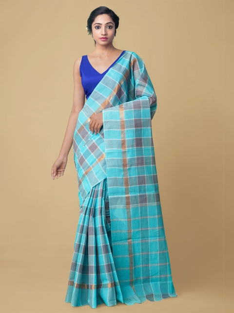 

Unnati Silks Women Blue & Pink Pure Pavni Mangalagiri Cotton Sustainable Saree