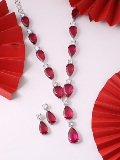 

Tistabene Contemporary Colored Stone Designer Necklace Set, Pink