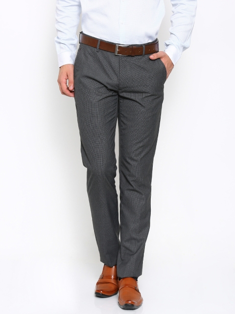 

Black coffee Men Charcoal Grey Slim Fit Flat-Front Trousers