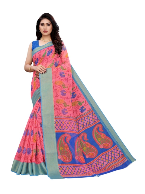 

KALINI Pink & Blue Floral Printed Saree