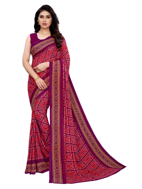 

KALINI Burgundy & Peach-Coloured Geometric Printed Saree