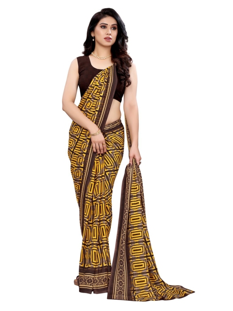 

KALINI Yellow & Brown Geometric Printed Saree
